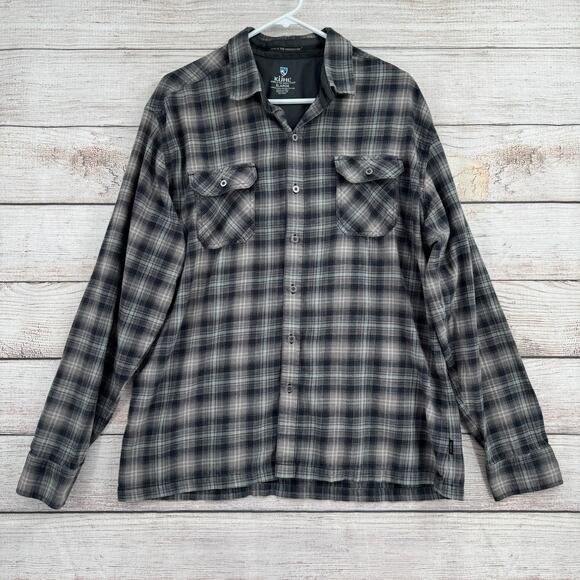 Kuhl Dillingr Flannel Shirt Mens XL Gray Plaid Lightweight Breathable - Picture 1 of 13